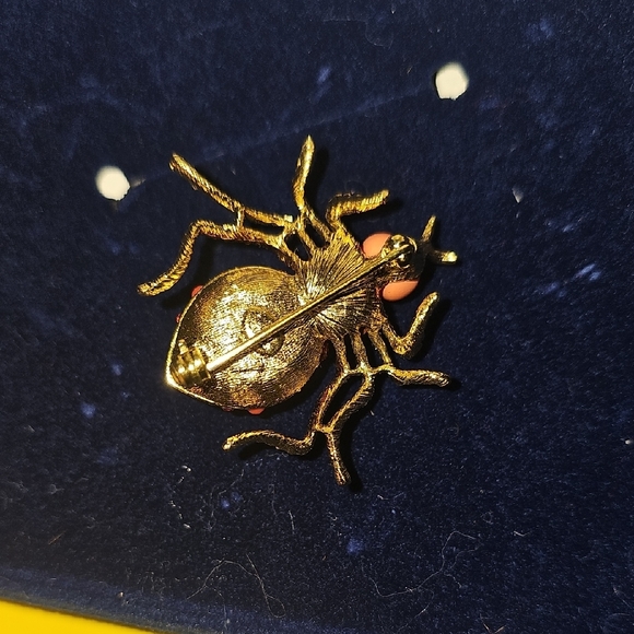 Joan Rivers Vintage Gold and Coral Insect Brooch - Picture 2 of 2